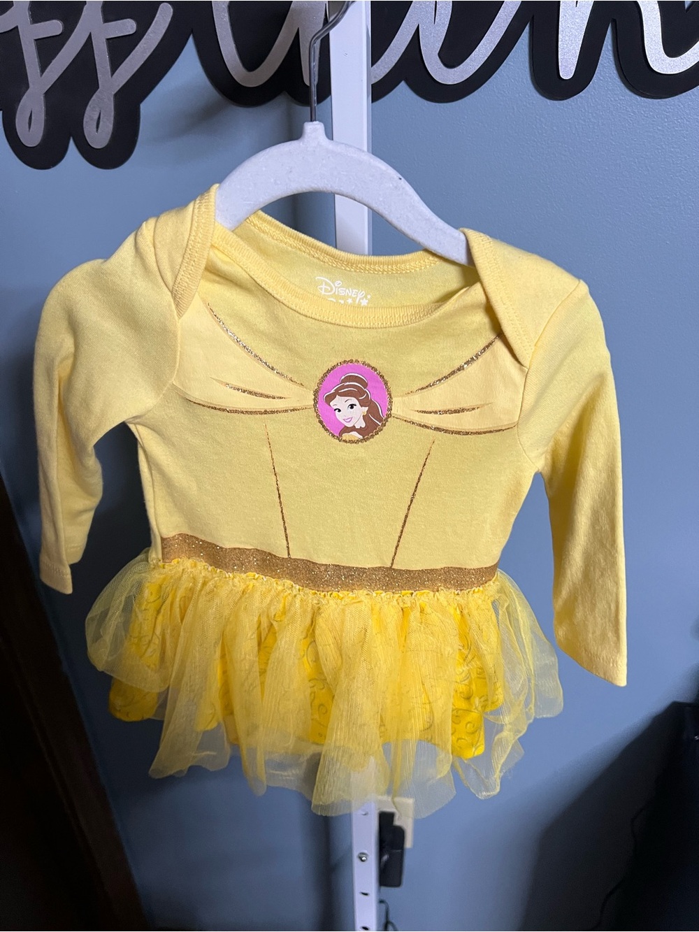 Disney Belle Yellow Glitter Tutu Onesie Dress 6-9 months